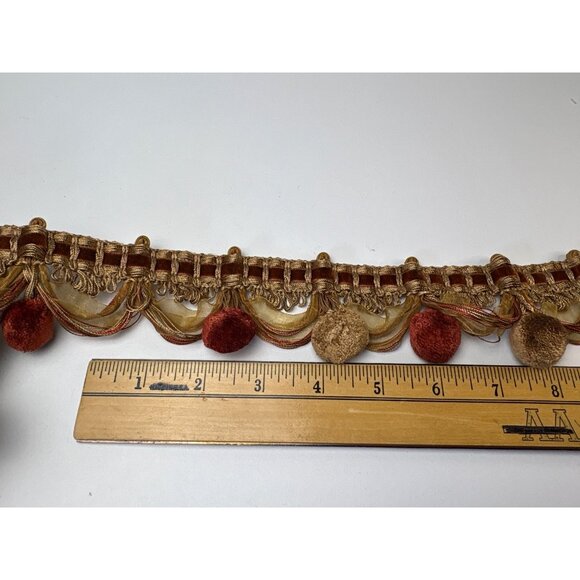 Decorative Pom Pom Tassel Trim 3 yards + 15" Gold & Rust Colors Gorgeous Home Dé - Picture 3 of 10